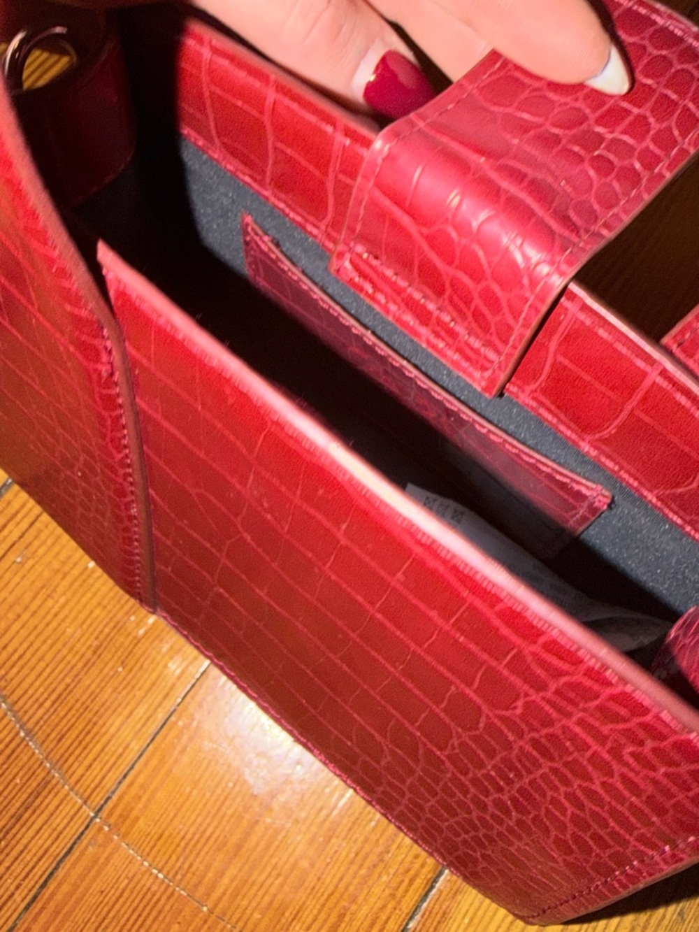 Zara Croc-Embossed Mini Top-Handle Bag in Deep Red - Picture 5 of 6